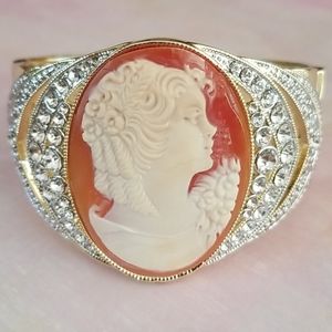 Amedeo Cameo Rhinestone Gold Tone Cuff Bracelet - image 1